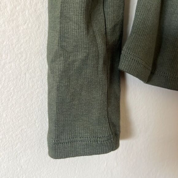 Zara Asymmetrical V Neck Ribbed Long Sleeve Top XL Green Textured Fitted - Picture 7 of 7